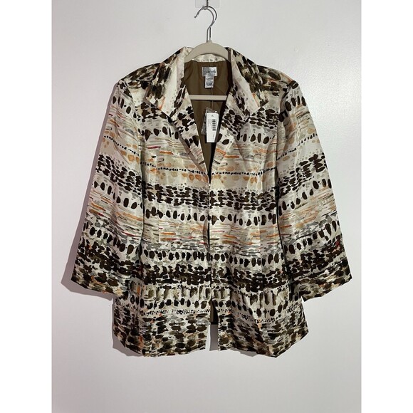 Chicos Blazer 3 Brown Silk Fall Business Corpcore Office Artsy Tribal Fusion - Picture 1 of 13